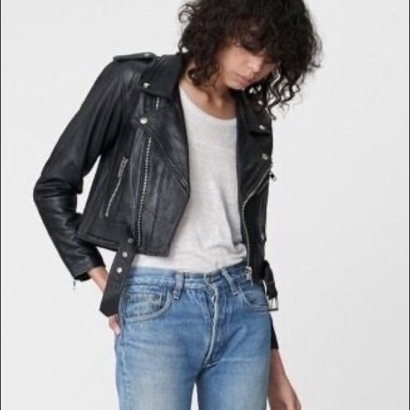 Deadwood cropped biker jacket, black leather, size 34 - Picture 1 of 4